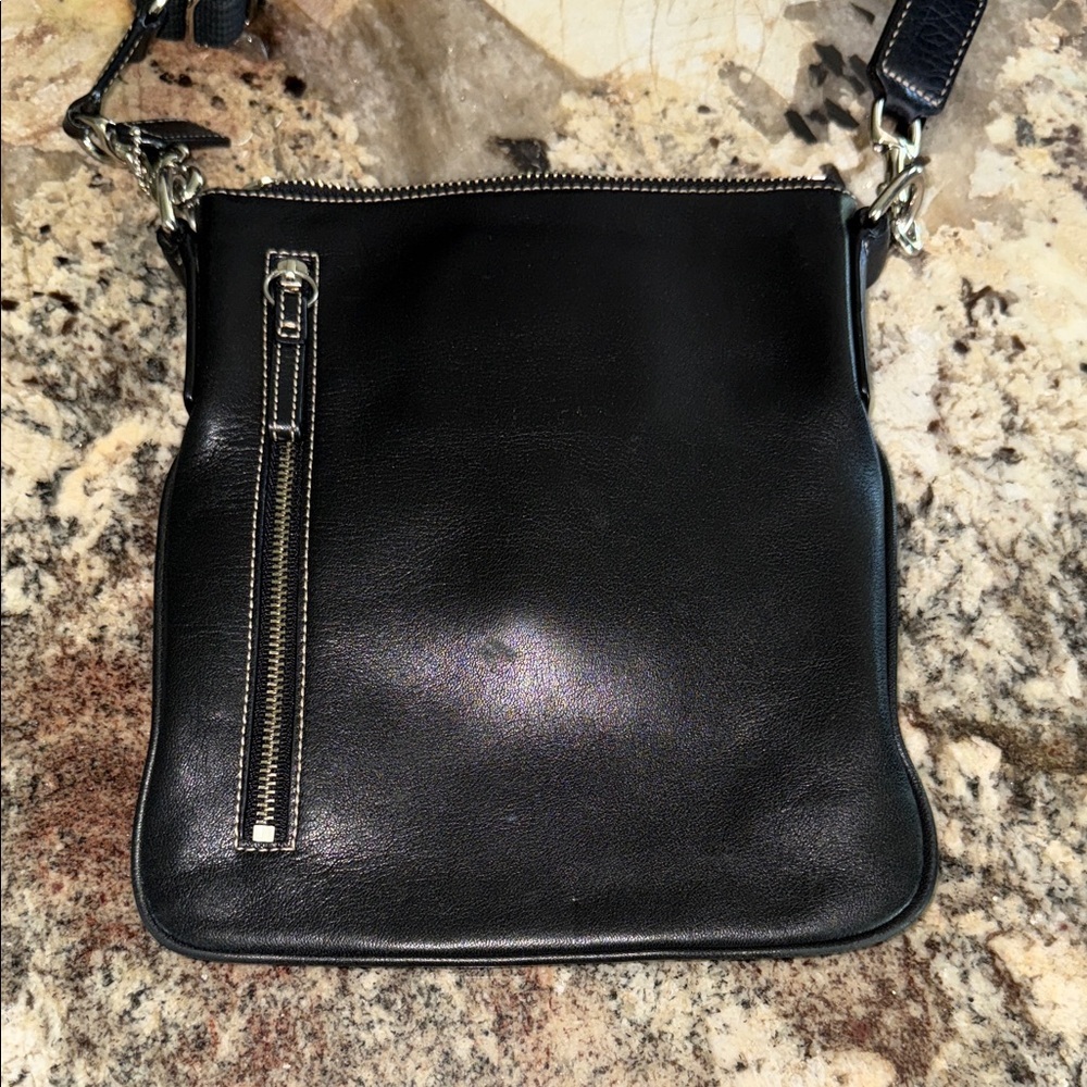 COACH Hamilton Luxury Black Leather Swing Pack Silver Accents Crossbody Bag - Picture 5 of 6